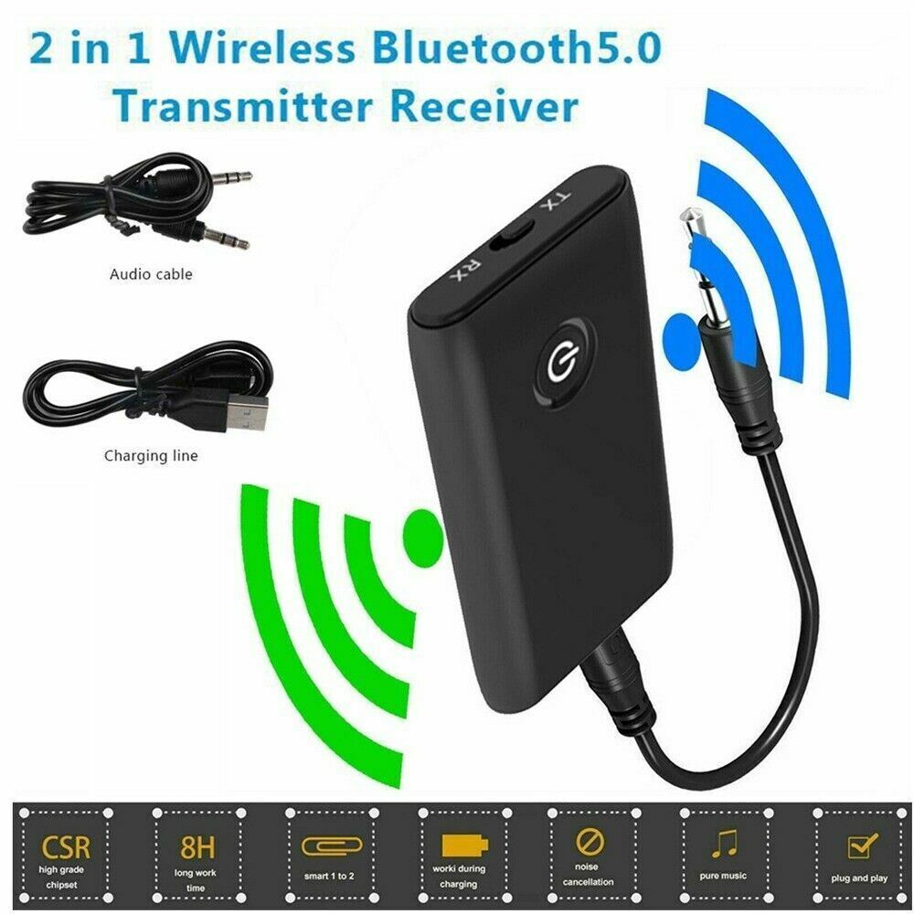 Bluetooth 5.0 Transmitter Receiver 2 IN 1 Wireless Audio 3.5mm Jack Aux Adapter