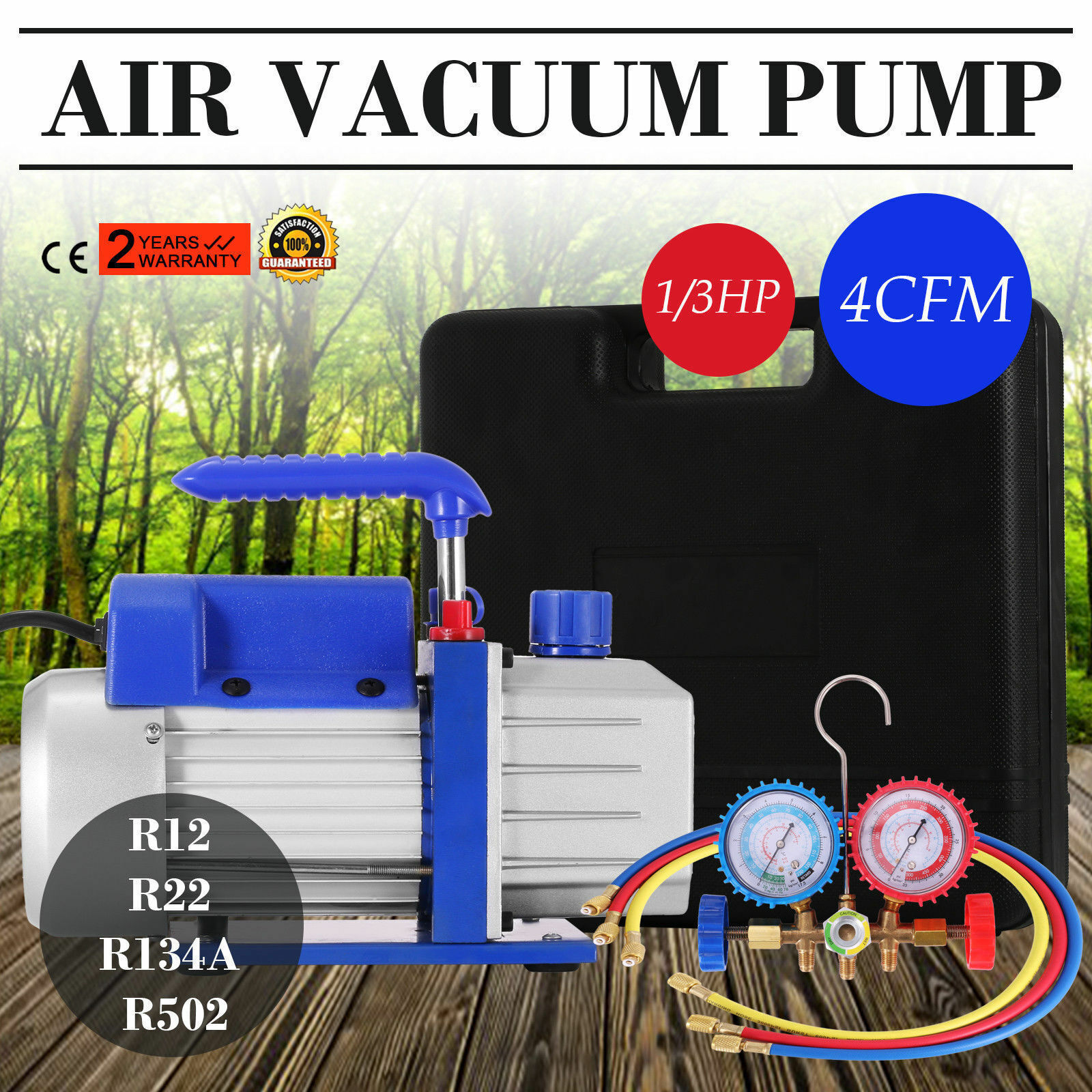 4 CFM Air Vacuum Pump HVAC Manifold Gauge Set AC A/C Refrigeration Kit Free Oil