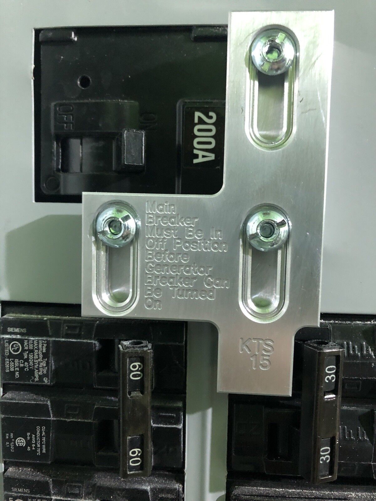 Generator Interlock Kit , Siemens 200 Amp Panel Murray 200 Amp Panel