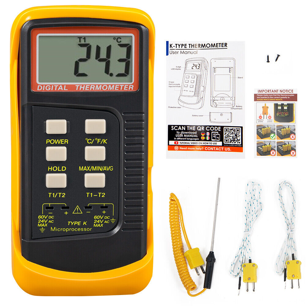  Digital Thermocouple Thermometer Dual Channel 2*K-Type Temperature Meter