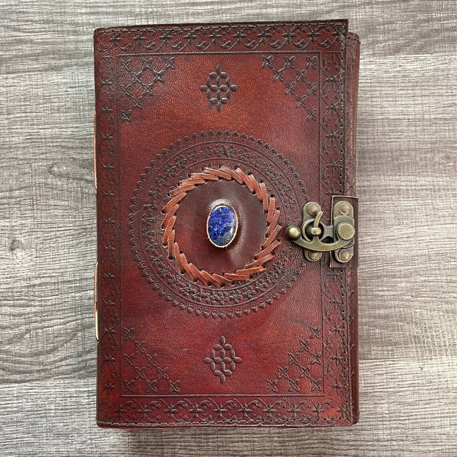 Hand Crafted Vintage Leather Journal Notebook Diary Brown with Blue Pearl C-Lock