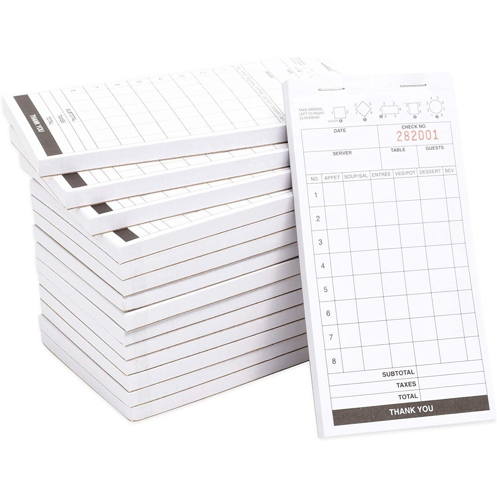 15-Pack Server Note Pads for Restaurant, Waiter, Waitress, 1 Part Booked