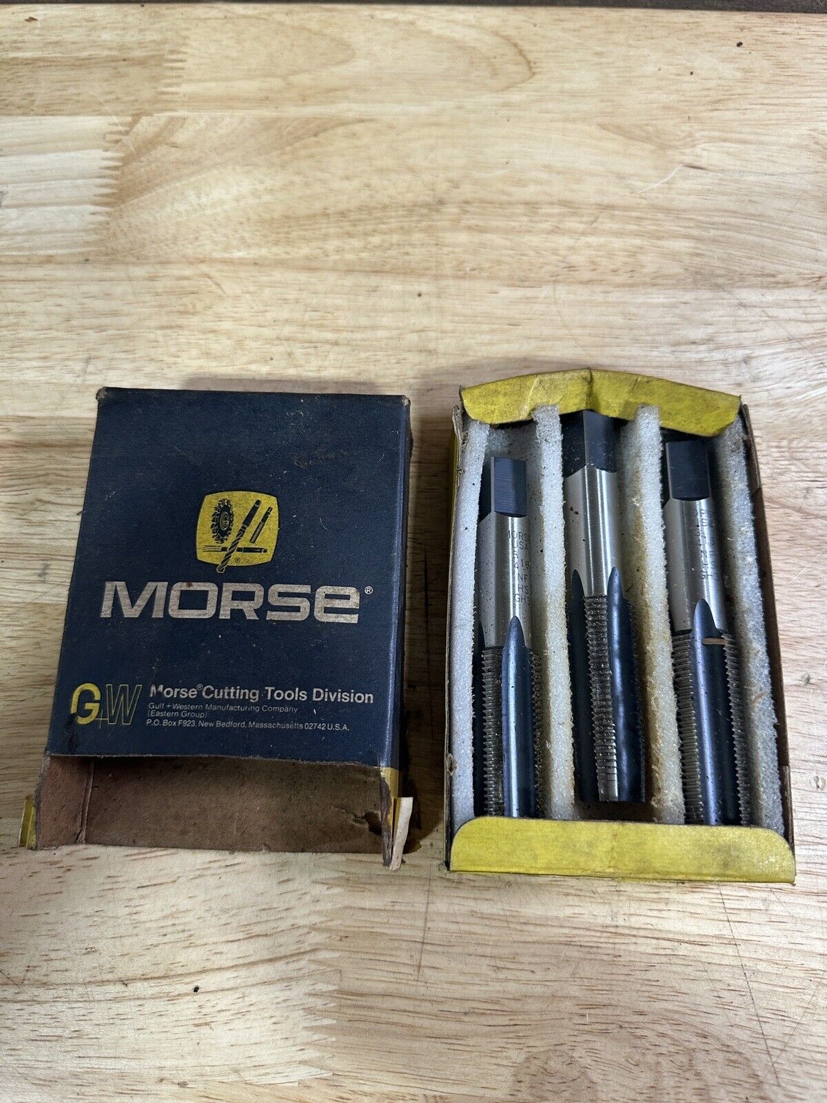 Vintage Morse Set Of 3 3/4-16 Bottoming Taps In Box