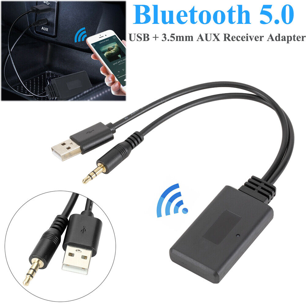 Bluetooth 5.0 Receiver Adapter USB + 3.5mm Jack Stereo Audio For Car AUX Speaker