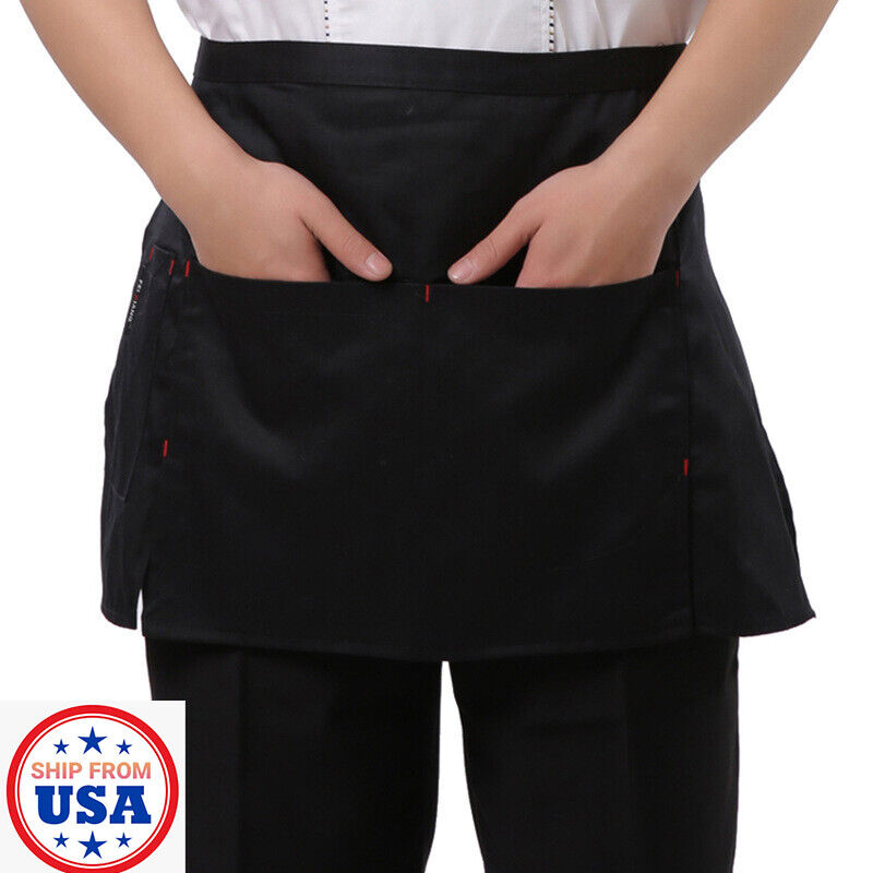 Waitress Waiter Waist Apron 3 Pockets Home Cooking Kitchen Chef Working Uniform