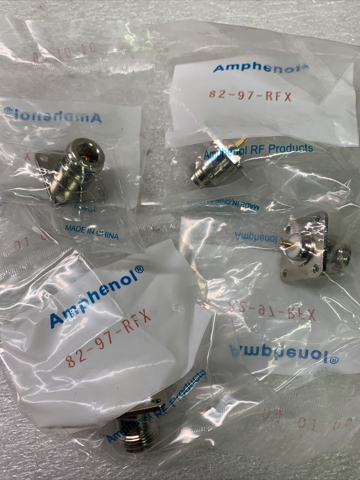 (LOT OF 4) Amphenol, 82-97-RFX NEW IN BAG 50 OHM IMPEDANCE UP TO 8 SETS OF 4